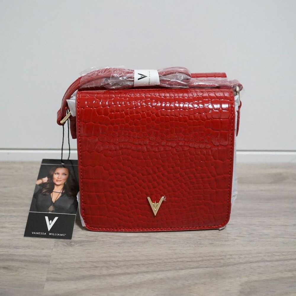 NEW Vanessa Williams Red Croc-Embossed Crossbody Bag Red